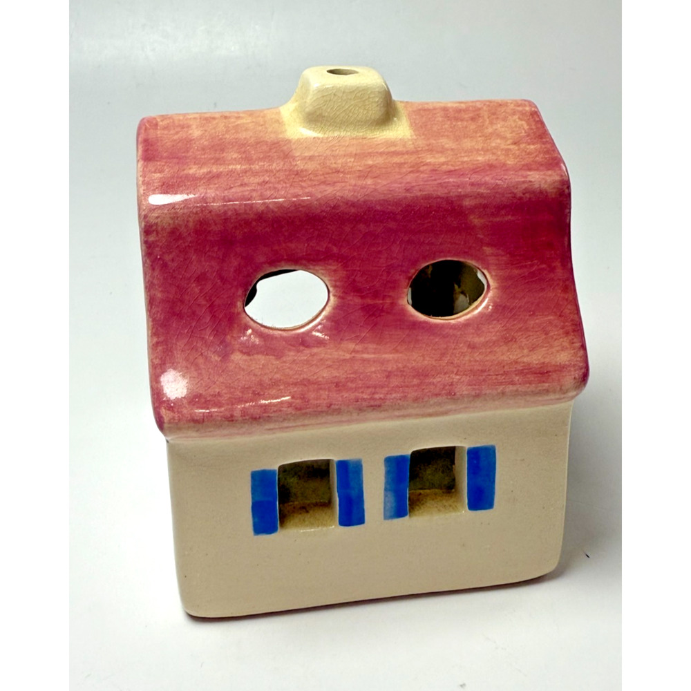 Vtg Ursula Leyk Lichthaus Handmade German Tea Light House Pink Blue Art Pottery - Picture 2 of 5